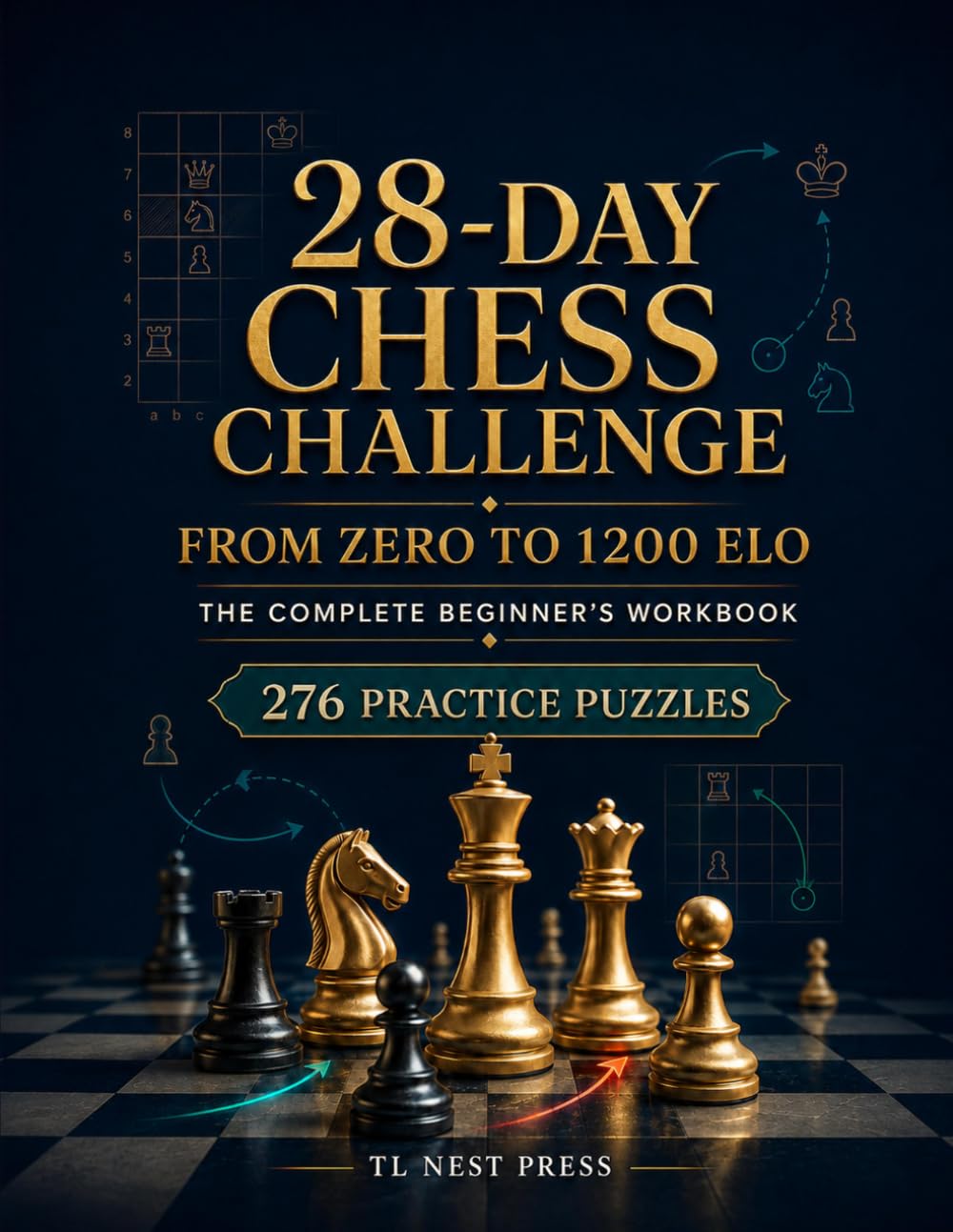 ler totalmente 28-Day Chess Challenge: From Zero to 1200 ELO - The Complete Beginner's Workbook: Daily Lessons, 276 Practice Puzzles, and Progress Tracking for Adults and Beginners