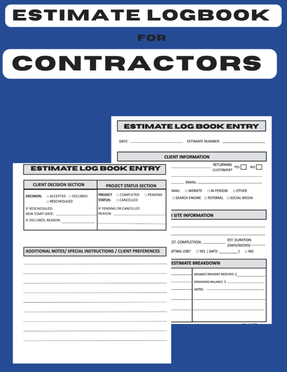 capítulo por capítulo baixar ESTIMATE LOGBOOK FOR CONTRACTORS: Track Job Quotes, Client Info, Payments, Project Status, Labor Costs and On-Site Measurements