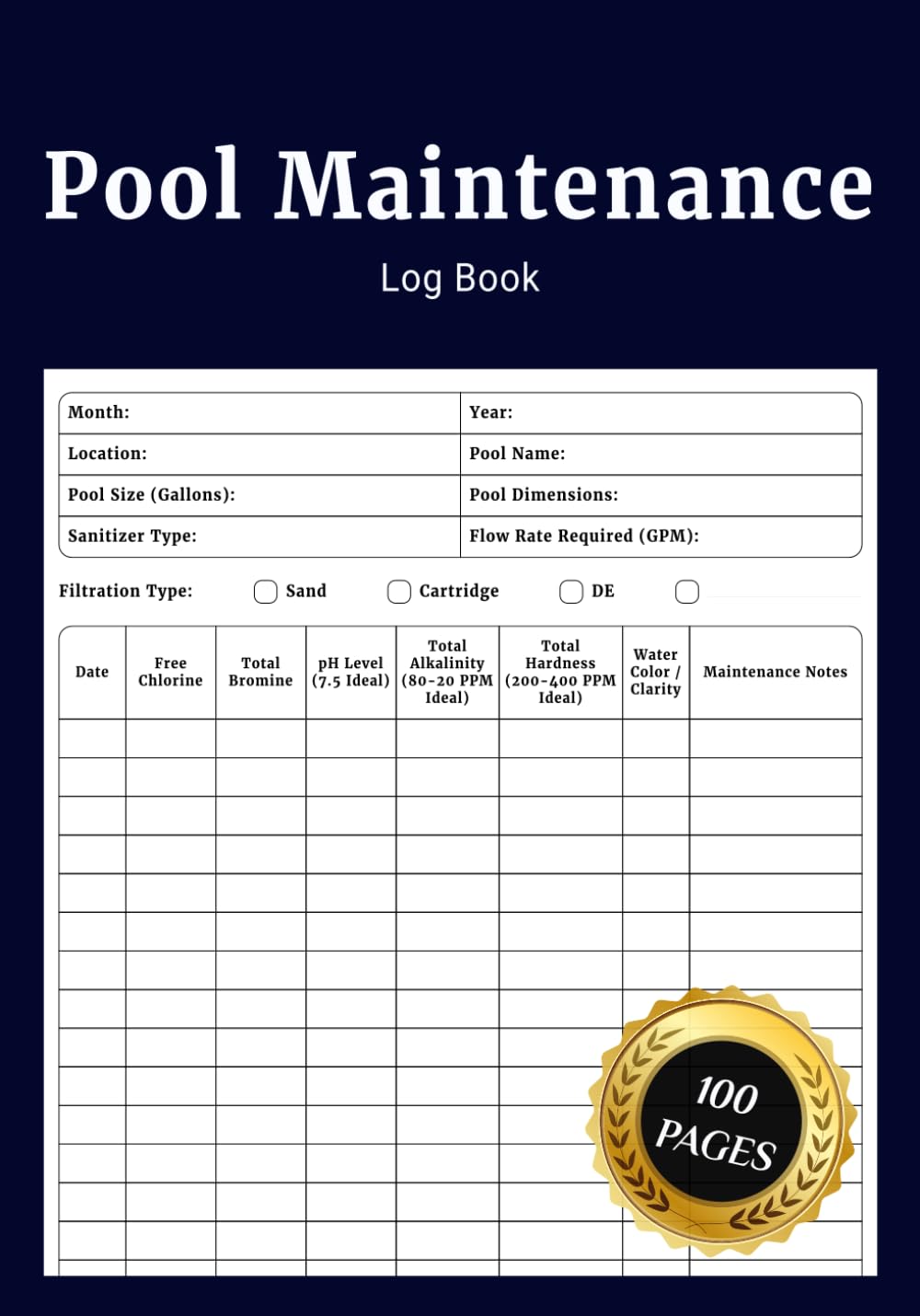 Pool Maintenance Log Book: Swimming Pool Notebook to Track Cleaning Chemical Levels Water Quality and Maintenance with Daily and Weekly Schedules for Home Hotel & Business Pools baixar o livro de graça