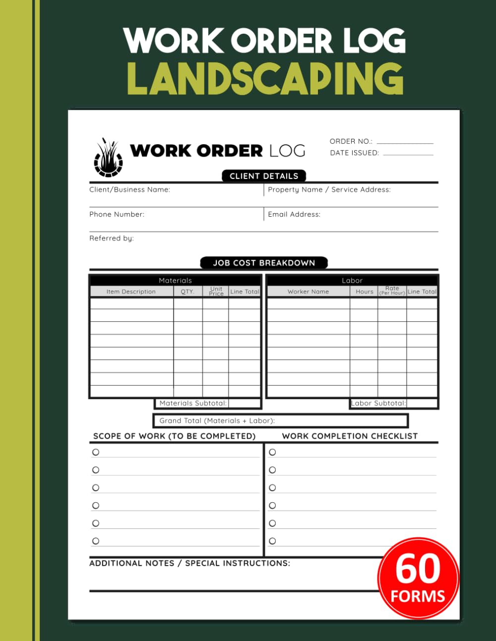 capítulo por capítulo baixar landscaping Work Order Log: Estimate Forms for Landscapers, Lawn Care Businesses & Contractors | Track Client Details, Job Scope, Materials, Labor... Costs | 60 Forms, 120 Single-Sided Pages