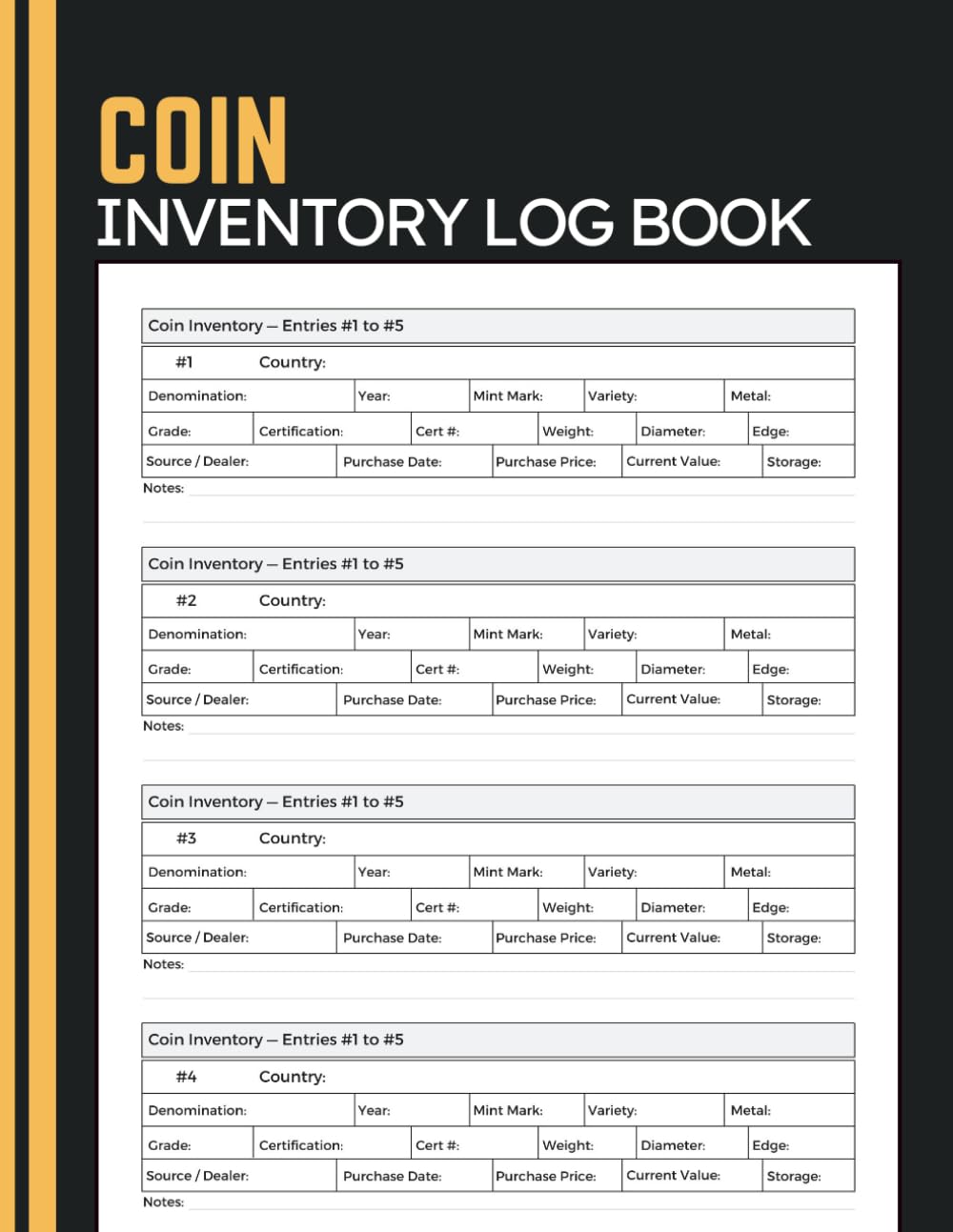 ler totalmente Coin Inventory Log Book: Catalog Coin Specifications, Grades, Purchase Details, Values, and Collection Notes for Coin Collectors