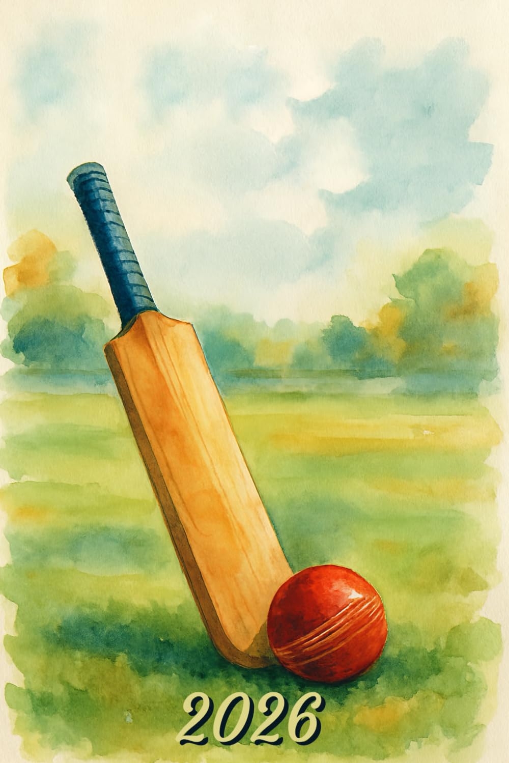 ler totalmente 2026: Small Monthly Calendar Planner - Watercolor Cricket Bat And Ball