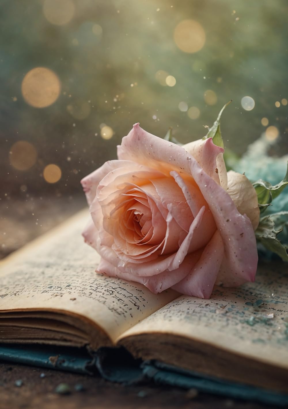 Rose & Book Notebook: 6x9 Inches, Softcover, 240 Grid Pages, Glossy