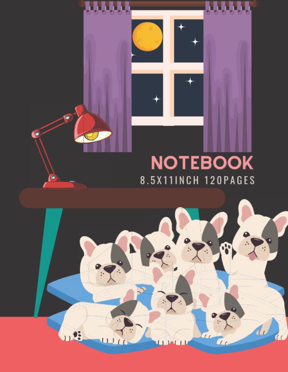 ler totalmente Lined paper composition notebook or journal with black cover with cute little french bulldog gang in bedroom,Lined paper,120 Pages for Kids,Teens,Student and Adults