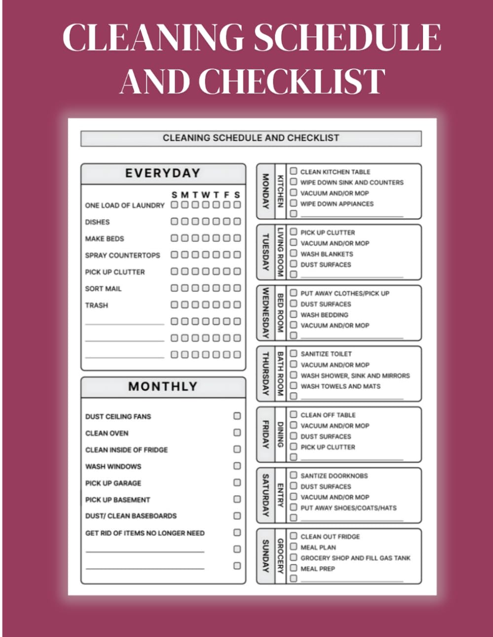 Cleaning Schedule and Checklist: Daily Weekly and Monthly Household Cleaning Schedule, Housekeeping Checklist Planner, and Organizer ( 120Pages "8.5X11" Inches ) baixar o livro de graça