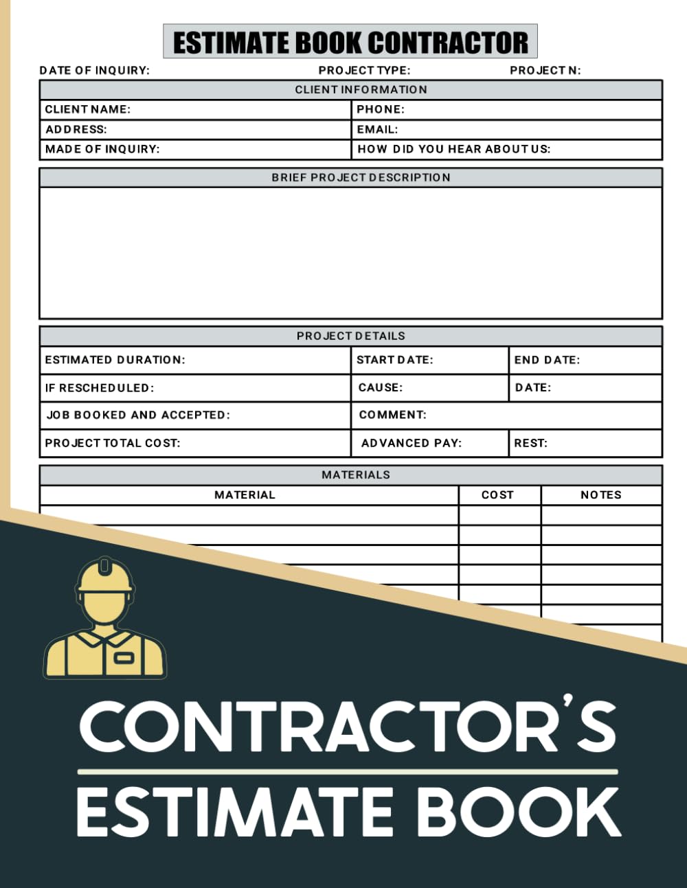 Estimate Book Contractor: Detailed Contractor Work Estimate Book for Job Quotes and Measurements for Contractors, Job Estimate Quote... Contractor Notebook Organizer for Projects.. baixar livro de graça