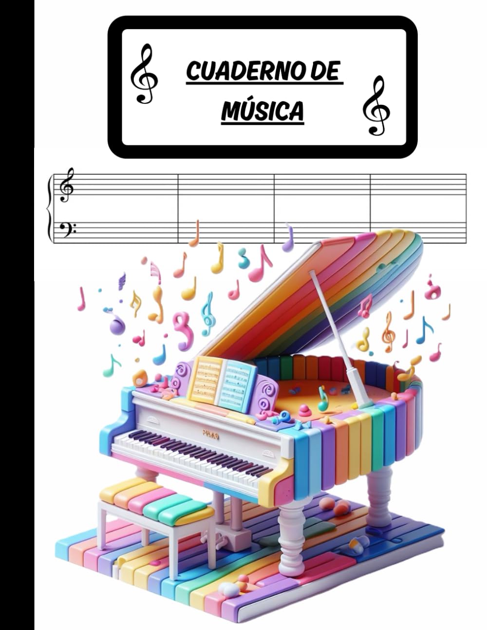 Cuaderno de música para piano para niños: libreta de musica con 90 páginas, 5 pentagramas en clave de Sol y Fa: Tamaño grande A4: 8.5 x 11 pulgadas, 102 páginas en total (Spanish Edition) baixar o livro de graça