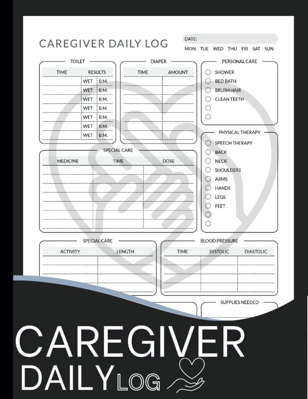 ler totalmente Caregiver Daily Log Book:Daily Organizer for Personal Care | Support for Assisted Living, Long-Term Care & Elderly Parents | Medical Diary and... Log for Patients | 8.5X11 | 120 pages.