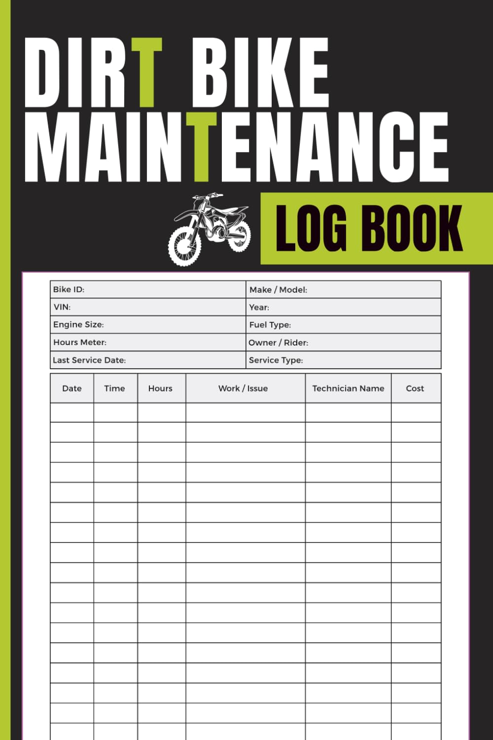 ler totalmente Dirt Bike Maintenance Log Book: Ride and Repair Tracker to Record Service History, Engine Hours, Parts Changes, Labor Costs, and Mechanical Notes