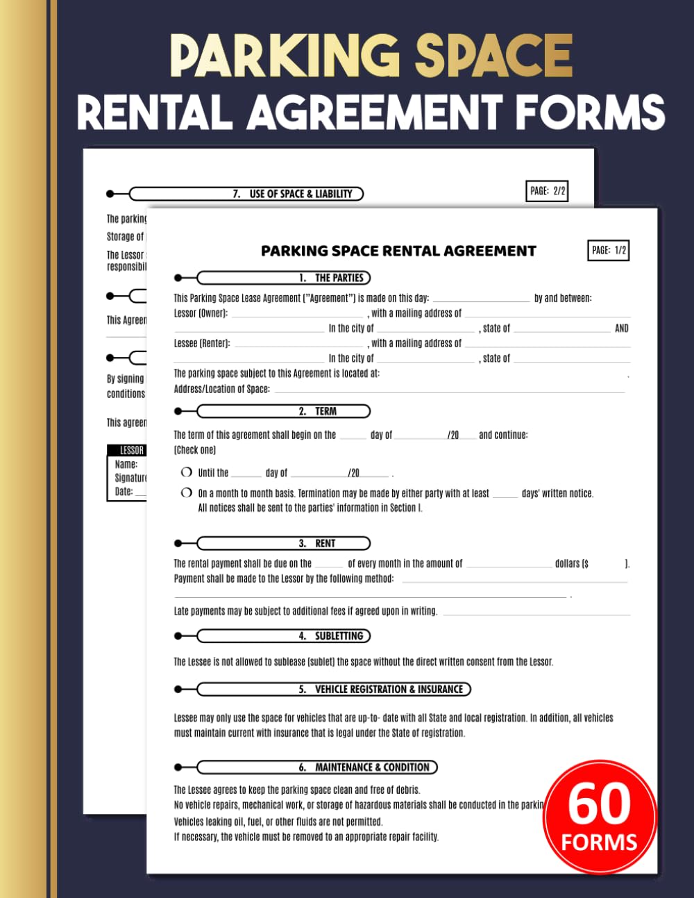 ler totalmente Parking Space Rental Agreement Forms: Car Parking Lot & Garage Lease Contract Logbook for Property Owners | 60 Forms, 120 Two-Sided Pages