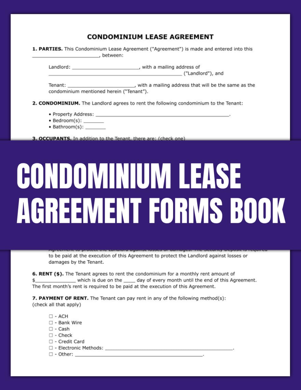 ler totalmente Condominium Lease Agreement Forms Book: Defining Landlord-Tenant Responsibilities, Monthly Payments, and Compliance with Condo Association Bylaws and Rules