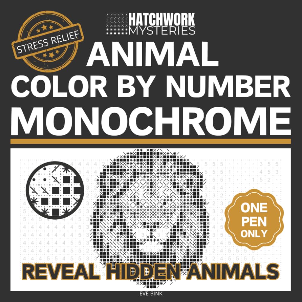 Hatchwork Mysteries. Animal Color by Number Monochrome: A One Color Coloring Book for Adults — 50 Hidden Pictures to Reveal with a Pen | Pixel-Art Quest for Relaxation & Stress Relief baixar livro de graça
