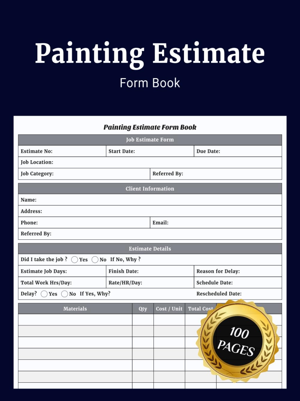 Painting Estimate Form Book: Simple Painting Estimate Journal to Record Job Pricing Labor Costs Materials Measurements Customer Details and Manage... for Painting Business and Small Projects baixar o livro de graça