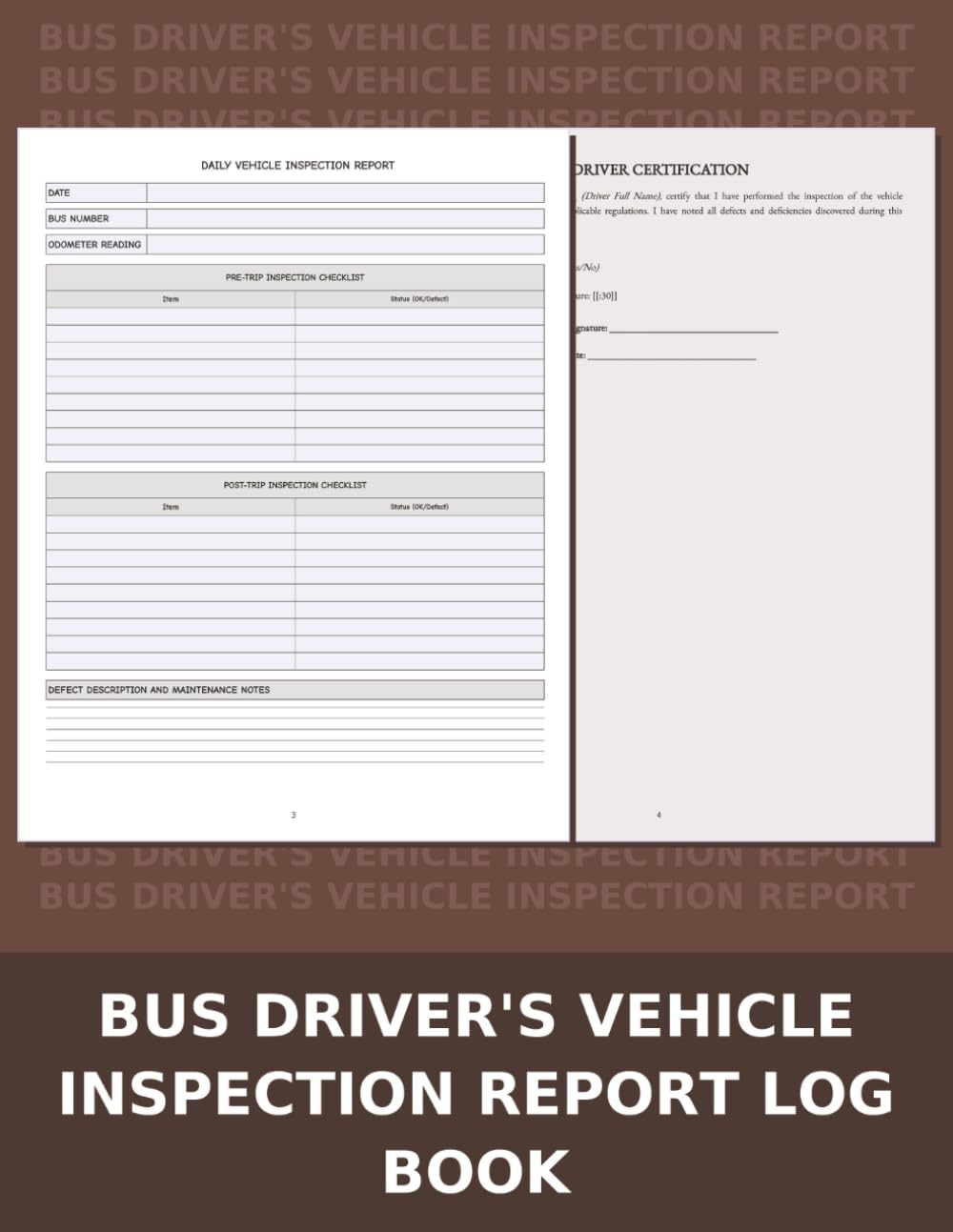 ler totalmente Bus Driver Vehicle Inspection Log: Daily Pre-Trip & Post-Trip Checklist for DOT Compliance & Fleet Safety