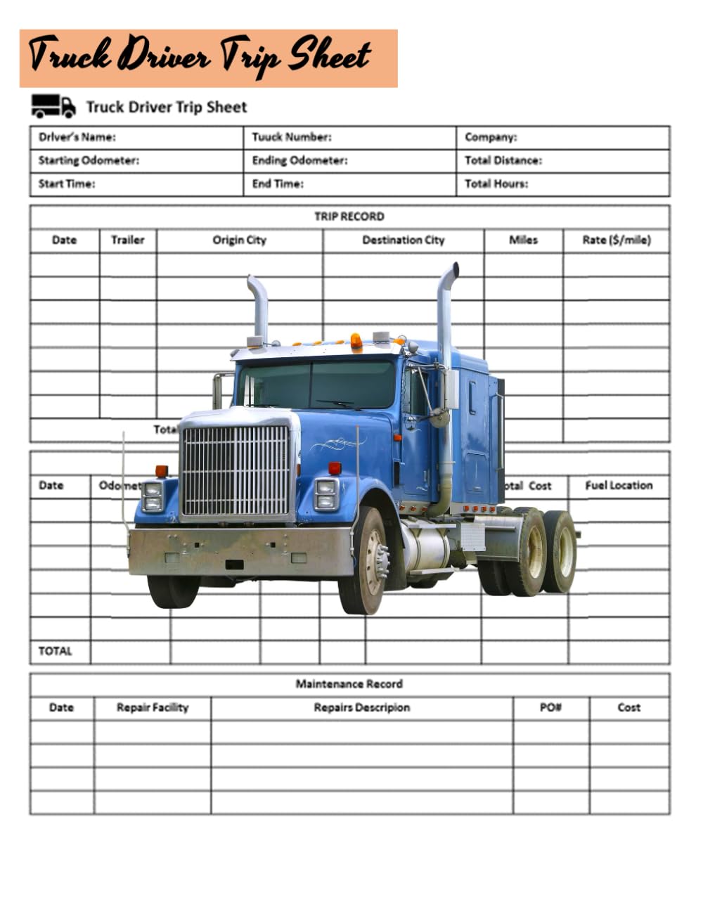 Truck Driver Trip Sheet: Trip sheet & expenses report for truck drivers baixar o livro de graça