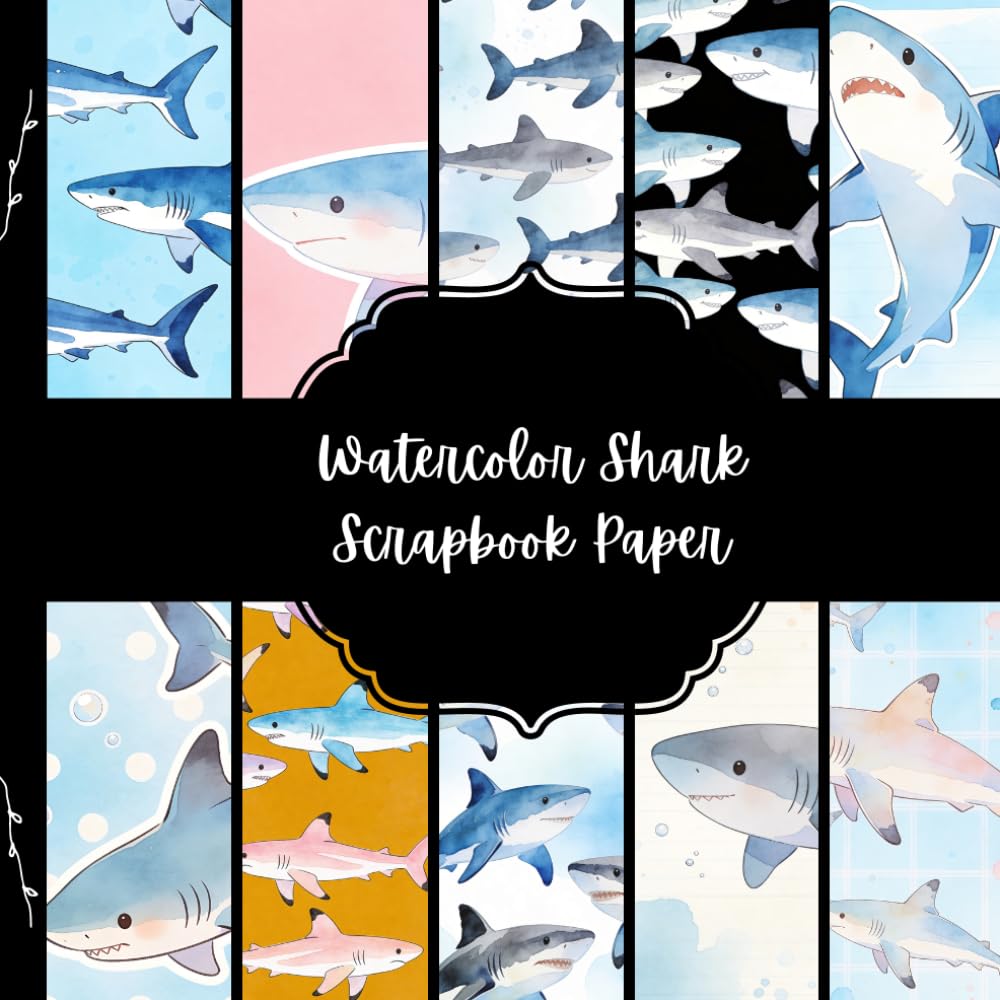 Watercolor Shark Scrapbook Paper, Ocean Vibes Junk Journal Paper, Fish Decorative Paper, DIY Projects, Origami, Collage Sheets, Decoupage Paper, 10 Designs, Double Sided baixar livro de graça