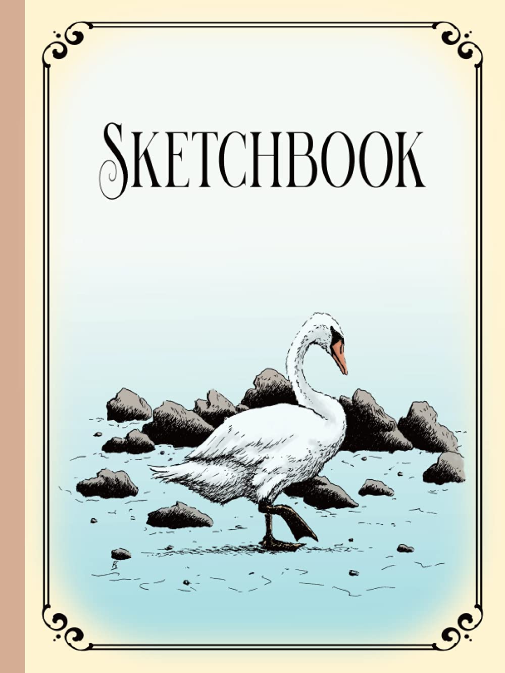 Sketchbook: Sketchbook for Drawing, Sketching or Doodling With Elegant Border, 120 Pages, 8.5 x 11 ( Swan walking on the Beach Ink Drawing Cover ) baixar livro de graça