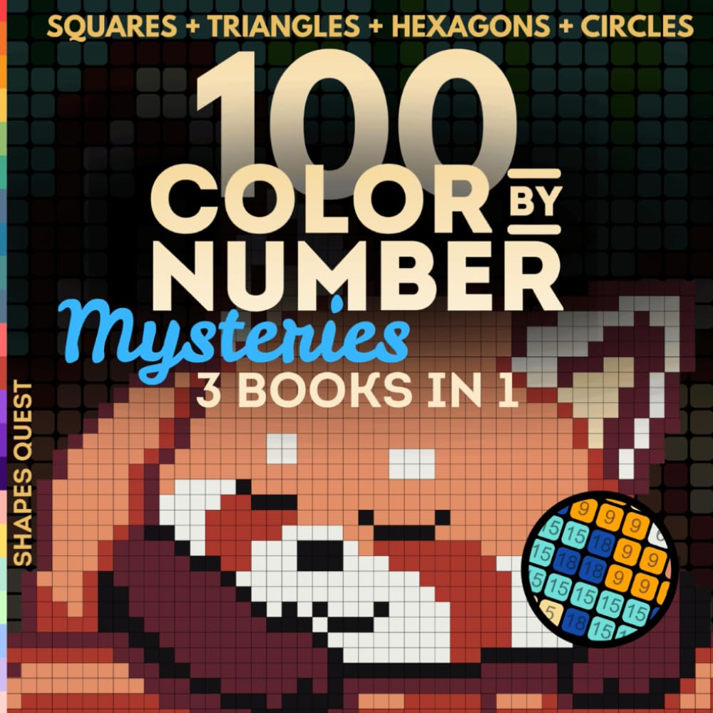 ler totalmente 100 Color by Number Shapes Quest | Squares + Triangles + Hexagons + Circles: Mystery Mosaic Coloring Book Challenge for Adults to Relax