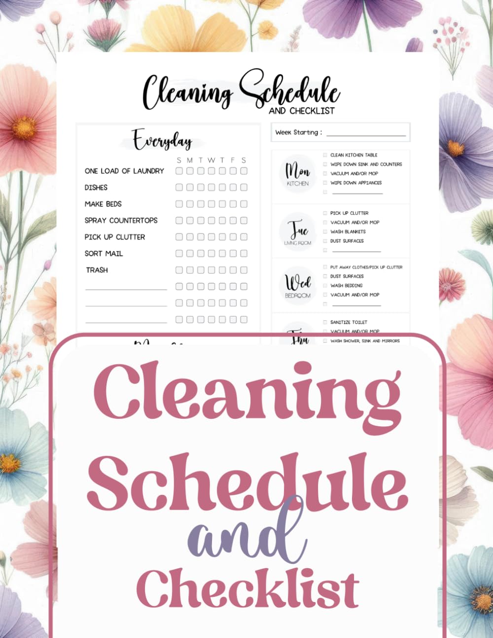 cleaning schedule and checklist: A Simple Home Cleaning Planner for Weekly, Monthly, and Everyday Chores