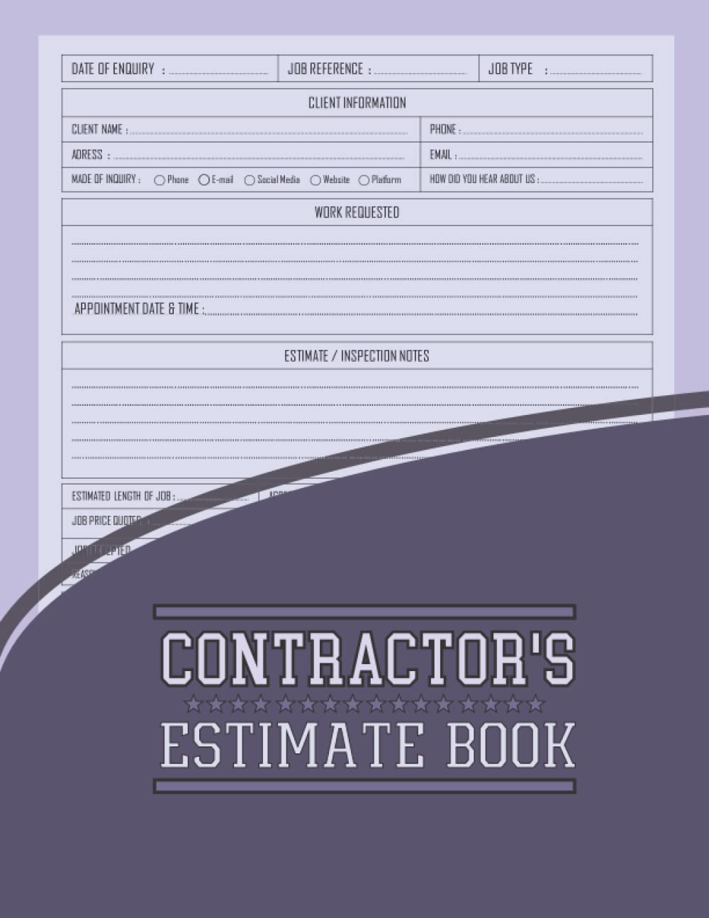 ler totalmente Estimate Book Contractor: Daily Log with Job estimate Forms for Contractors | Contractor's Estimate Log Book | Log Book For Contractors to Record... with Dot Grid Diagram | Contractor Log Book