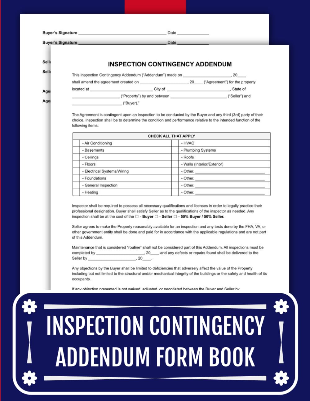 ler totalmente Inspection Contingency Addendum Form Book: 50 Forms for Buyers and Agents | 8.5 x 11 inches.