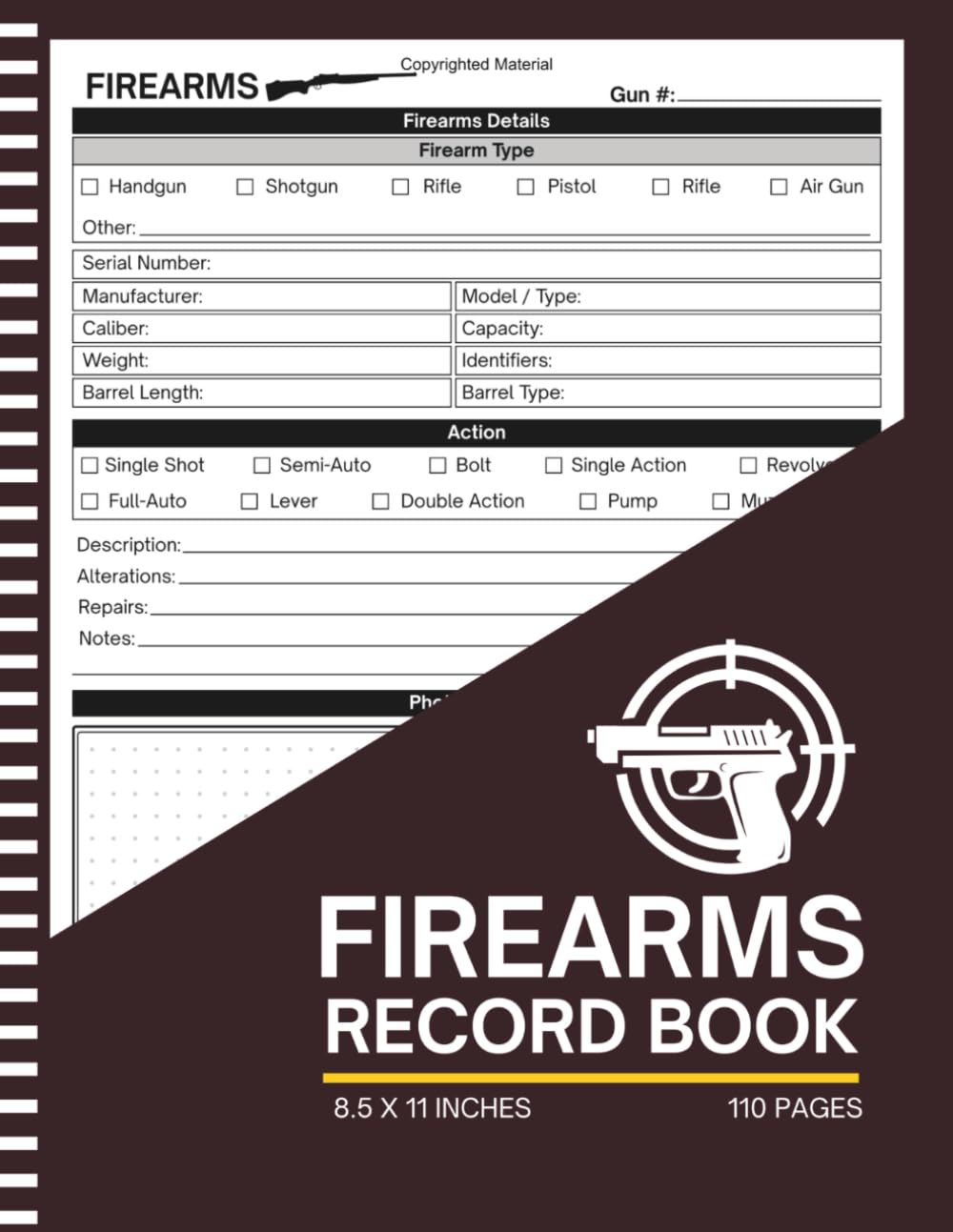 ler totalmente Firearms Record Book: Track Firearm Inventory, Serial Numbers, Caliber, Ownership History, Maintenance Records and More | Large Print 8.5" x 11" Inches, 110 pages