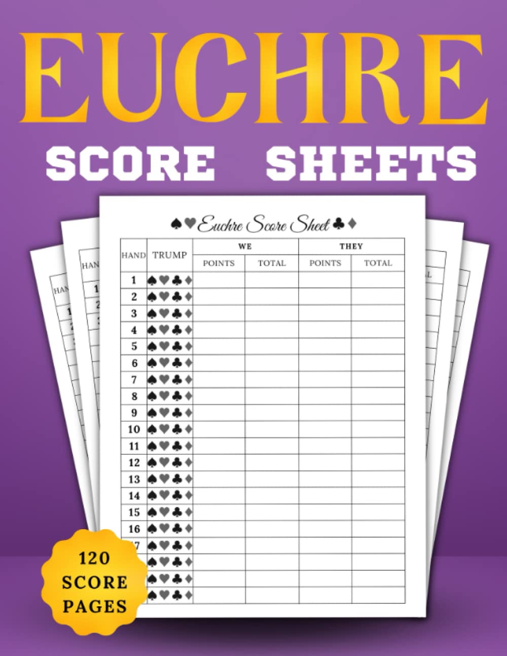 ler totalmente Euchre Score Sheets: 120 Large Euchre Score Cards, Size 8.5" x 11" Inches