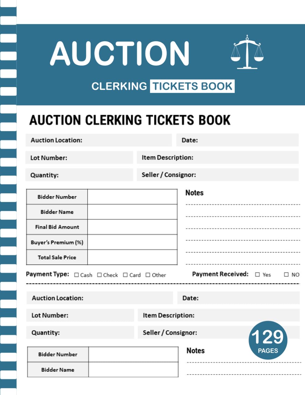 Auction Clerking Tickets Book: 129 Pages | 8,5 x 11 Inches baixar livro de graça