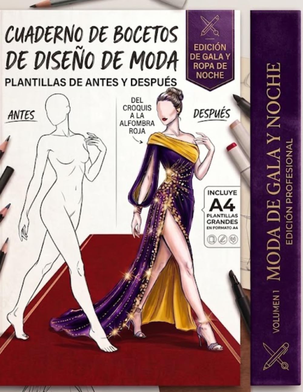 ler totalmente Cuaderno de Bocetos de Diseño de Moda: Edición de Gala y Ropa de Noche: Plantillas de Antes y Después en Formato A4 (Spanish Edition)