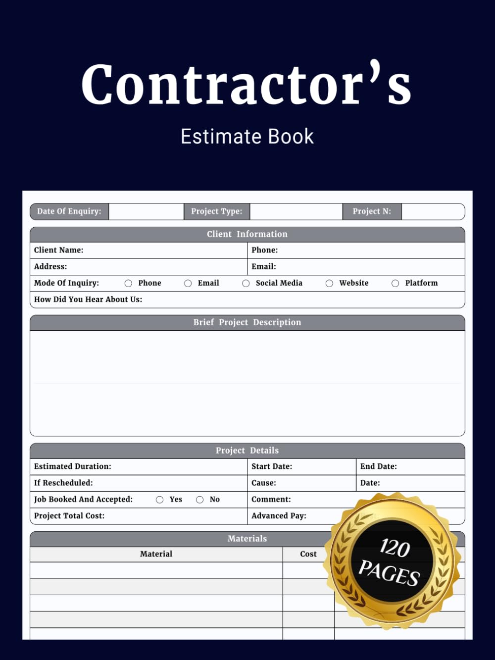 Contractor Estimate Book: Simple Job Estimate Quote Record Book with Client Contact Log and Dot Diagram Sheets for Taking Measurements baixar o livro de graça