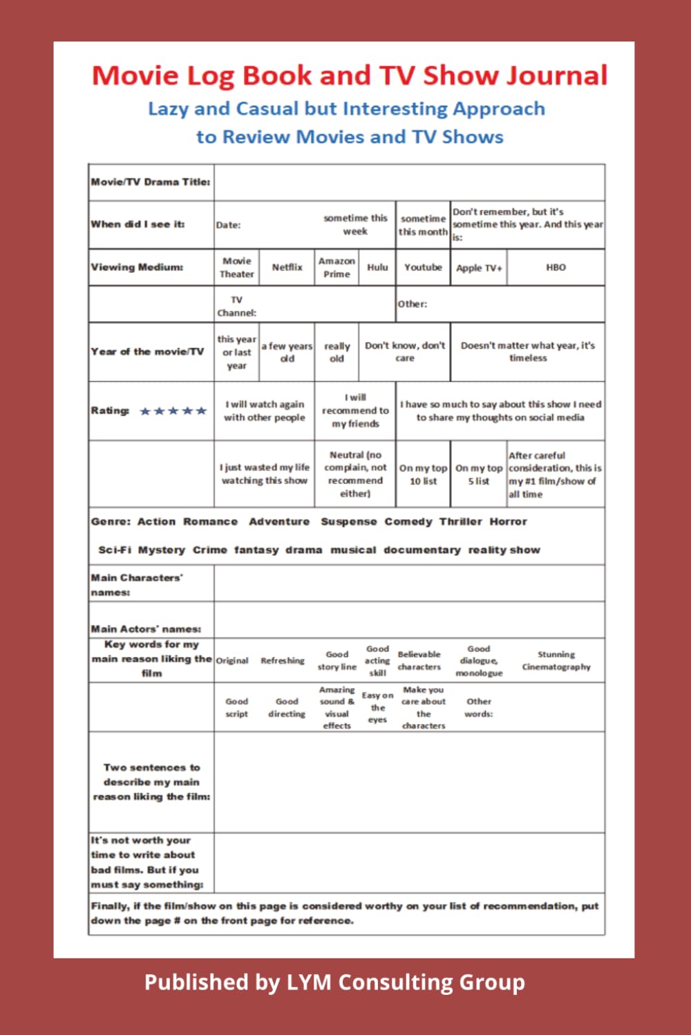 capítulo por capítulo baixar Movie Log Book and TV Show Journal: Lazy and Casual but Interesting Approach to Review Movies and TV Shows