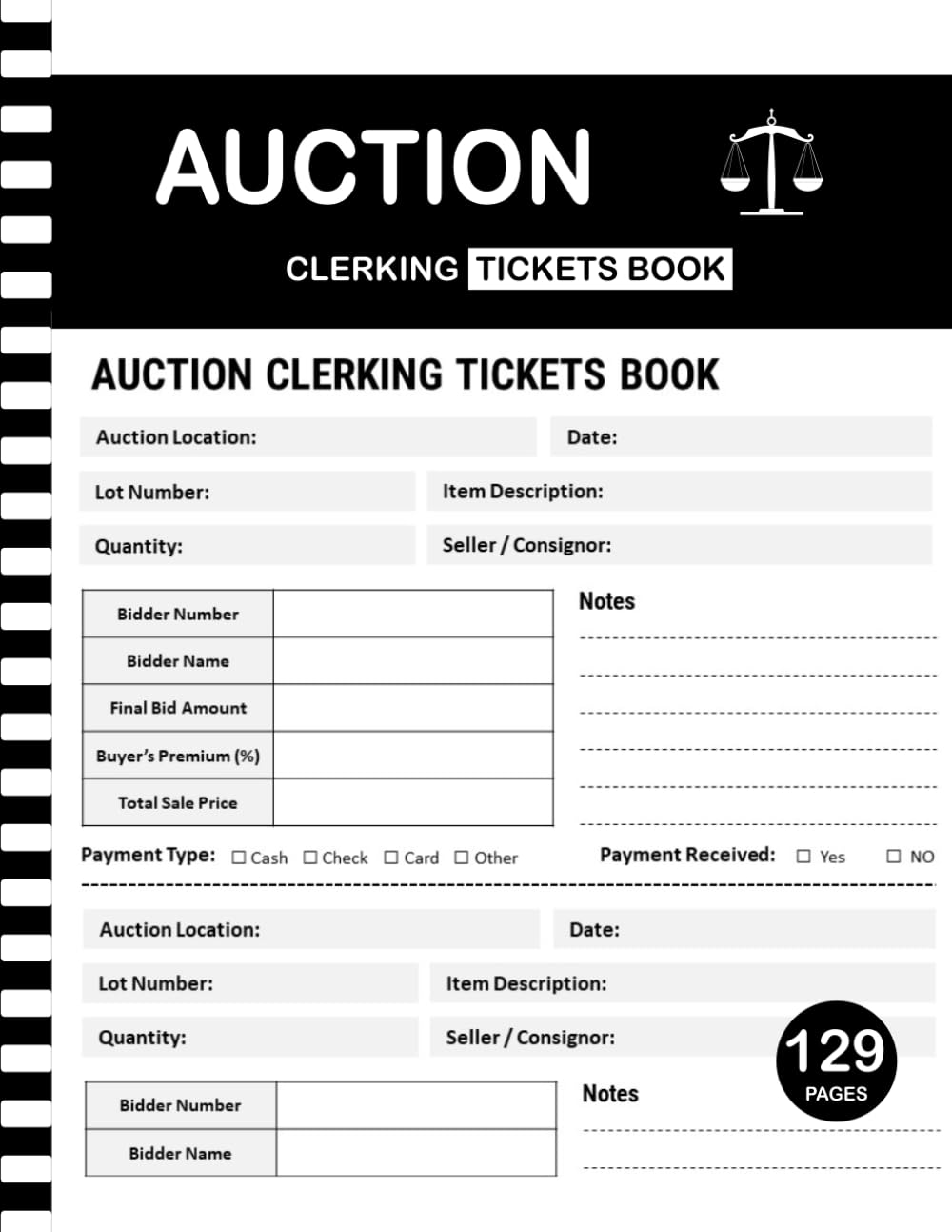 capítulo por capítulo baixar Auction Clerking Tickets Book: 129 Pages | 8,5 x 11 Inches
