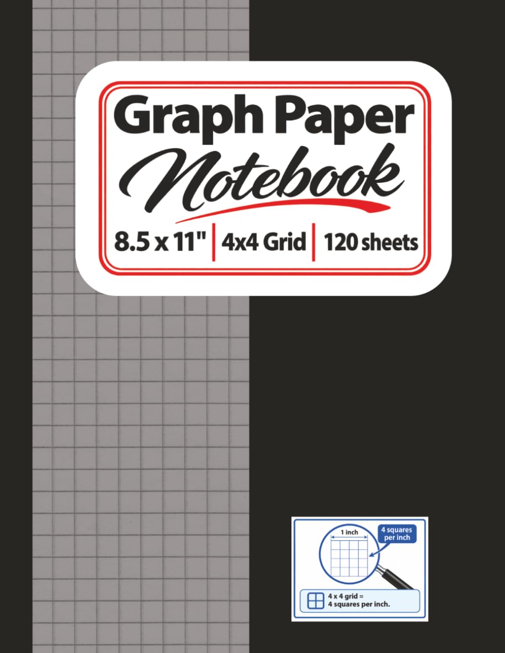 ler totalmente Black Graph Paper Notebook - Black: 8.5 x 11 Inch Graph Paper Notebook with 4 Squares per Inch, 120 Sheets for Math, Drawing, School, Engineering and Notes