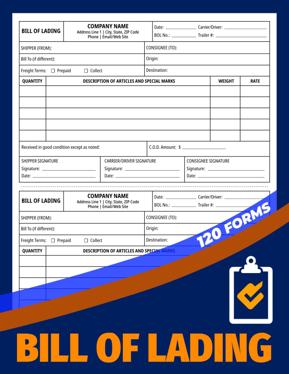Bill of Lading: Shipment Proof of Delivery Forms for Carriers & Drivers | 60 X 2 Forms, 120 Single-Sided Pages baixar o livro de graça
