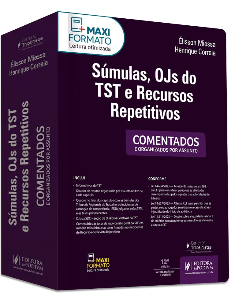 capítulo por capítulo baixar Súmulas, OJs do TST e Recursos Repetitivos - Comentados e Organizados por Assunto (2024)