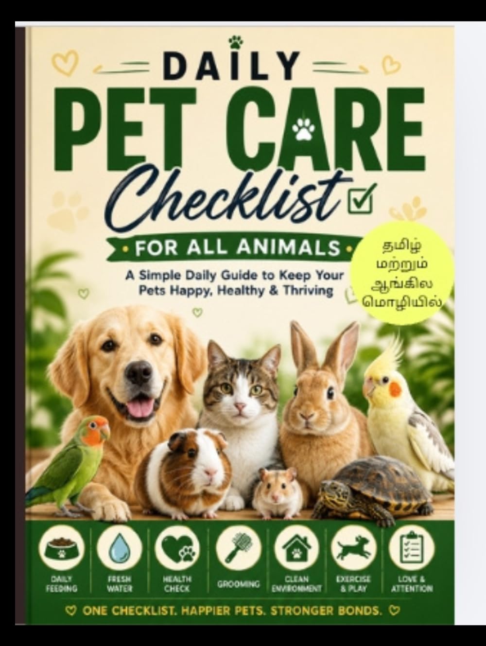 Daily pet care checklist for All pet animals (english and tamil language)