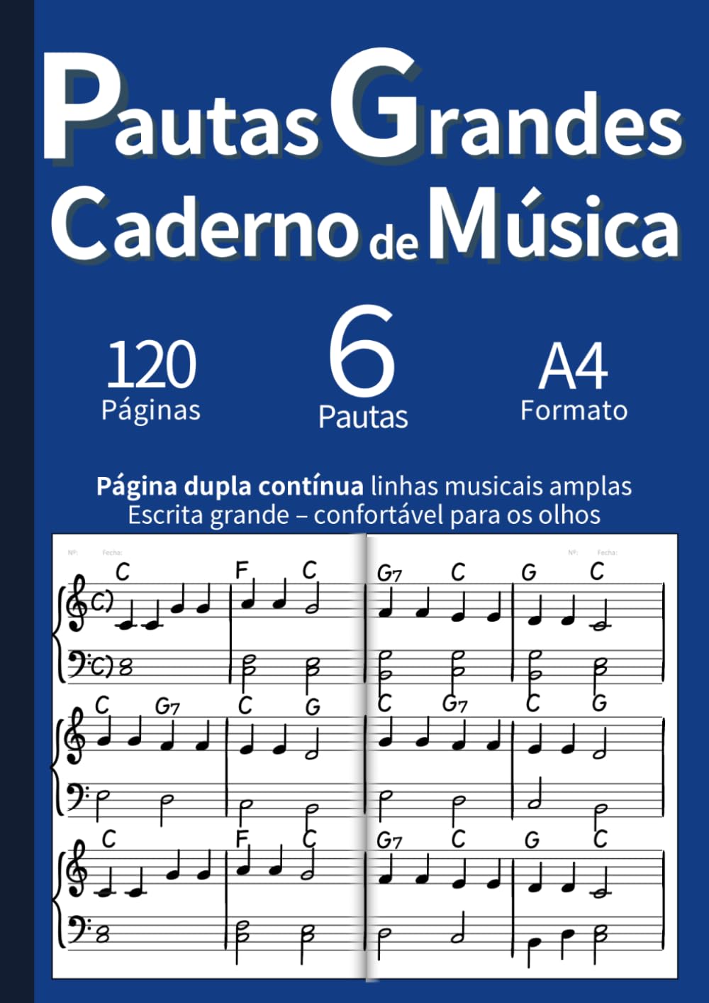 ler totalmente Caderno de Música com Pautas Grandes: Página Dupla Ampla para Leitura Fácil (A4): Para Iniciantes, Idosos e Baixa Visão. Pautas Contínuas em Página... Write Music Manuscript) (Portuguese Edition)