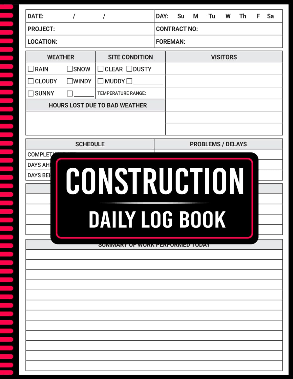 Construction Daily Log Book: Stay Organized and Track Work Progress with Ease