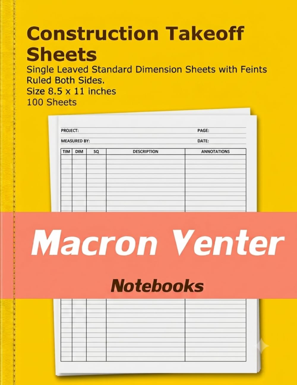 Construction Takeoff Sheets for Quantity Surveyors and Estimators / Measurements Notebook: 100 Standard Dimension Sheets with Feint and Margins – Ruled Both Sides (Single-Leaved Page Format) baixar livro de graça