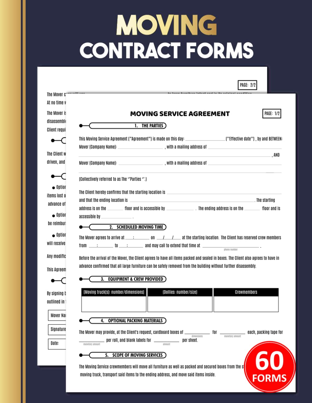 ler totalmente Moving Contract Forms: Relocation Service Agreement Logbook Between Movers and Clients for Moving Companies | 60 Forms, 120 Two-Sided Pages