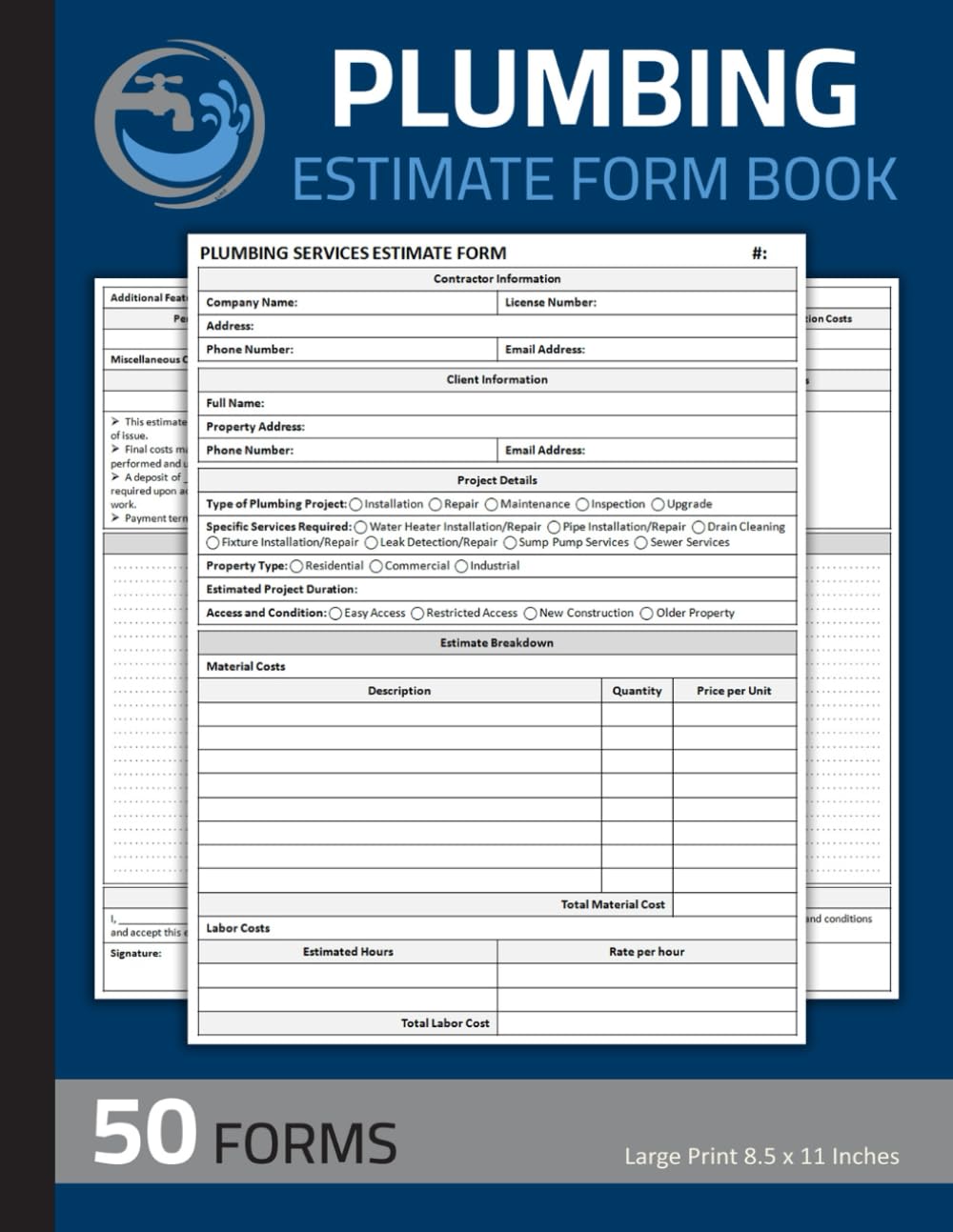 capítulo por capítulo baixar Plumbing Estimate Form Book: Plumbing Service Work Order Forms | Plumber Estimating Sheets | 100 Pages (50 Forms)