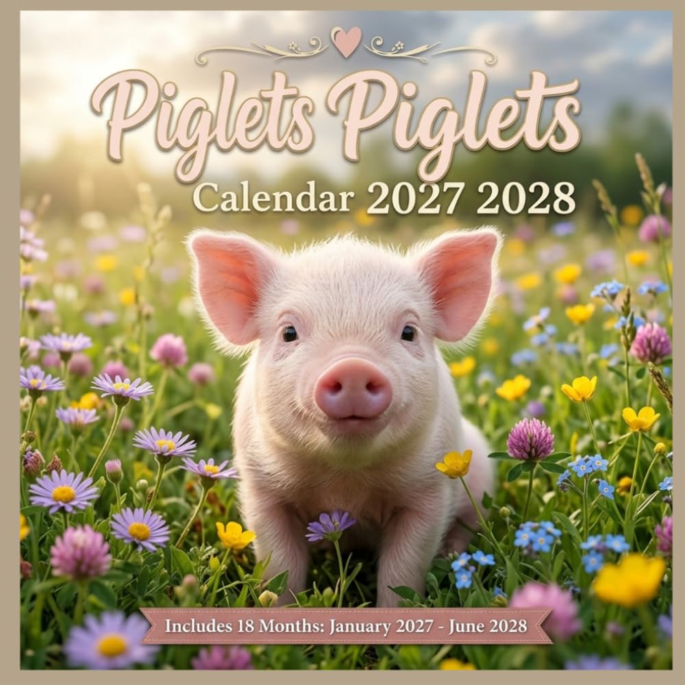 ler totalmente Piglets Calendar 2027 2028: 18 Months Monthly Wall Planner from January 2027 to June 2028, Cute Pink Baby Pigs & Floral Meadow Photography for Daily Organizing