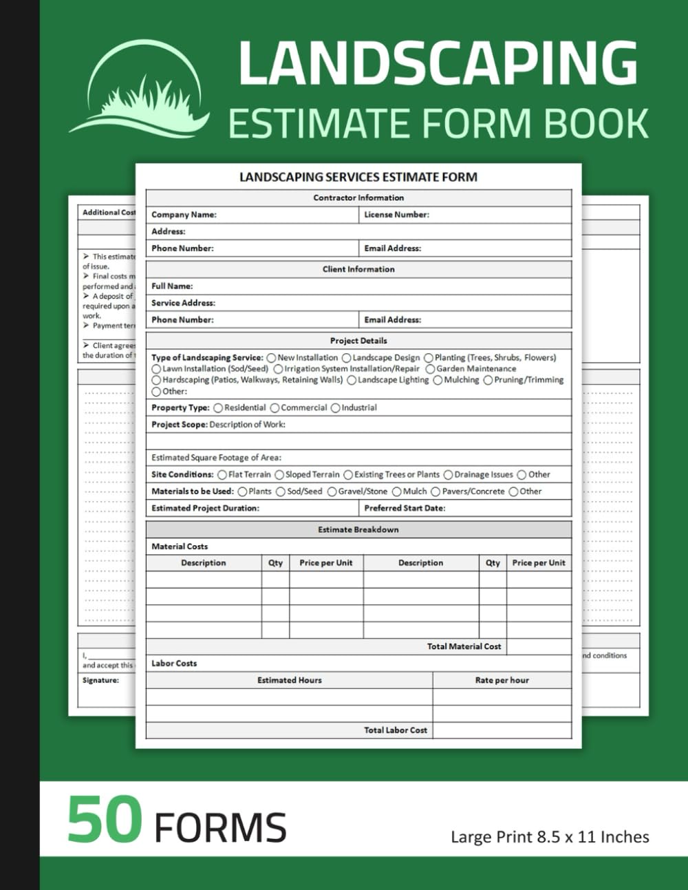 Landscaping Estimate Form Book: Landscape Estimating Sheets for Landscaper | Lawn Care Services Estimate Forms | 50 Forms baixar o livro de graça
