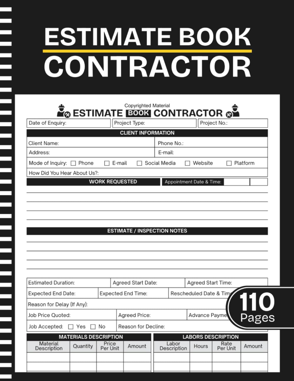 capítulo por capítulo baixar Estimate Book Contractor: Client Information and Job Estimate Form Book | Track Quotes, Materials, Labor Costs, and Inspection Notes Easily | Large Print 8.5" x 11" Inches, 110 pages