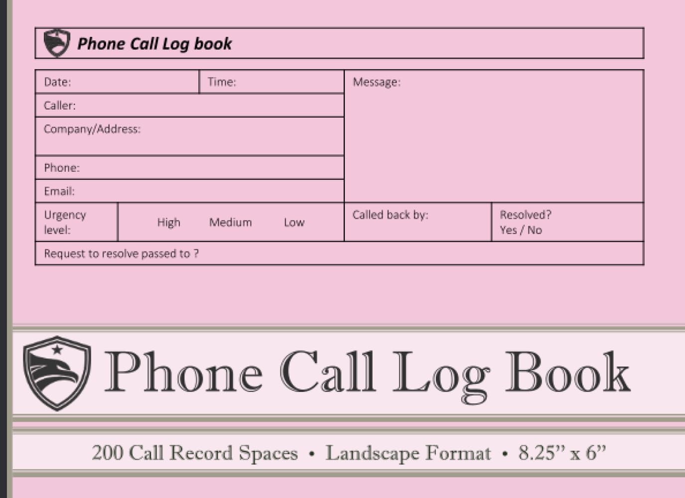 ler totalmente Phone Call Log Book | Record Phone Call messages and Voicemail Recordings | Notebook With 200 Call Log Spaces, Inbound and Outbound for Business and... | Landscape | 8.25'' x 6 '' | Rose Pink Cover