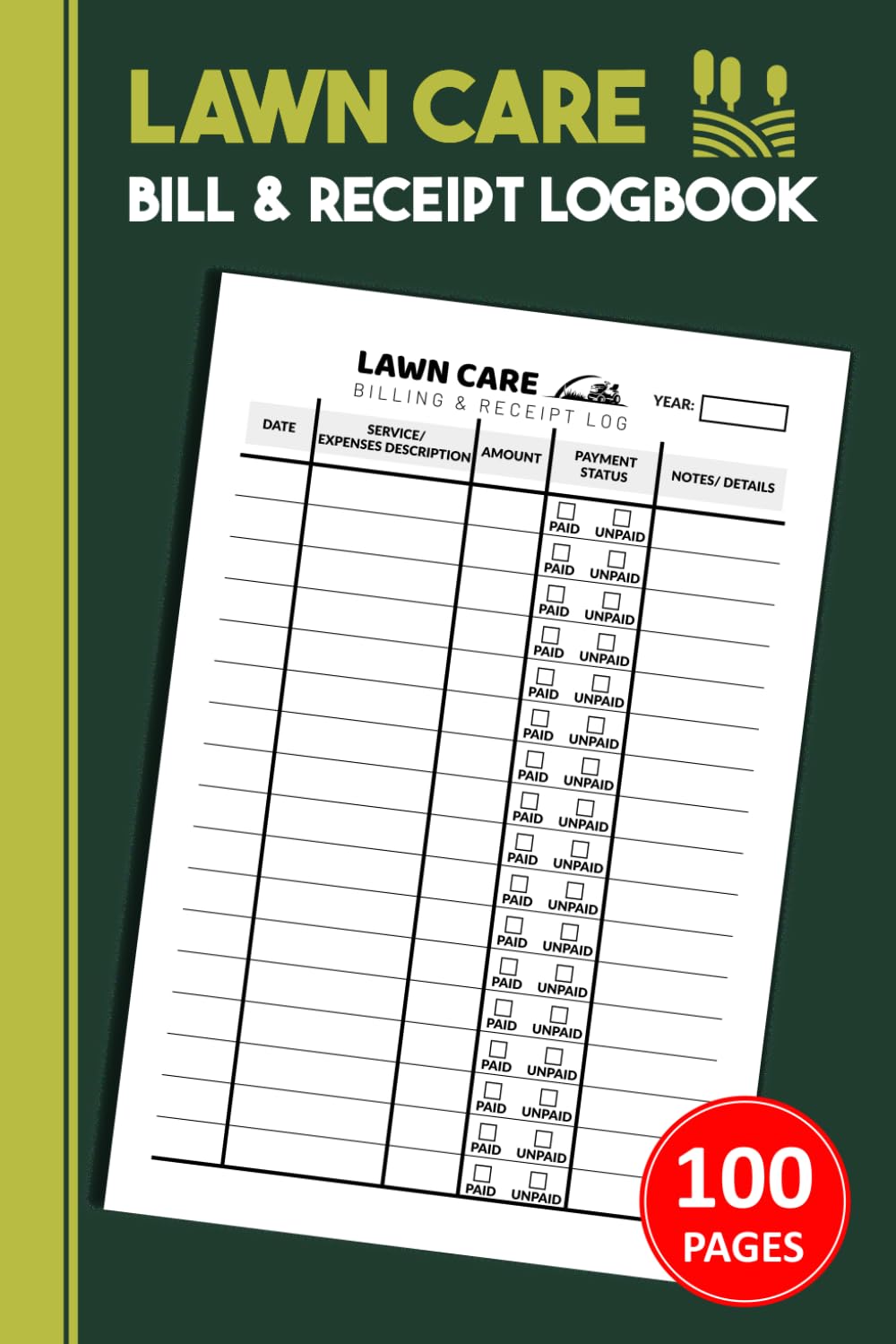 Lawn Care Bill and Receipt Logbook: Landscaping Business Payment Record & Invoice Organizer for Contractors & Small Business Owners | 100 Pages baixar o livro de graça