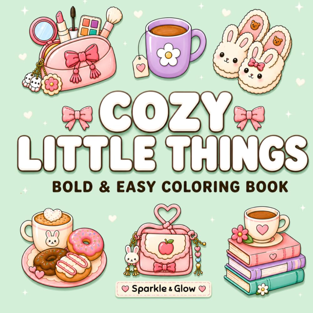 ler totalmente Cozy Little Things: Bold and Easy Coloring Book with 40 Cute and Cozy Designs for Relaxation and Stress Relief