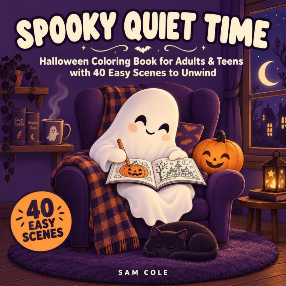 Spooky Quiet Time: Halloween Coloring Book for Adults & Teens with 40 Easy Scenes to Unwind (The Quiet Time Coloring Collection) baixar o livro de graça