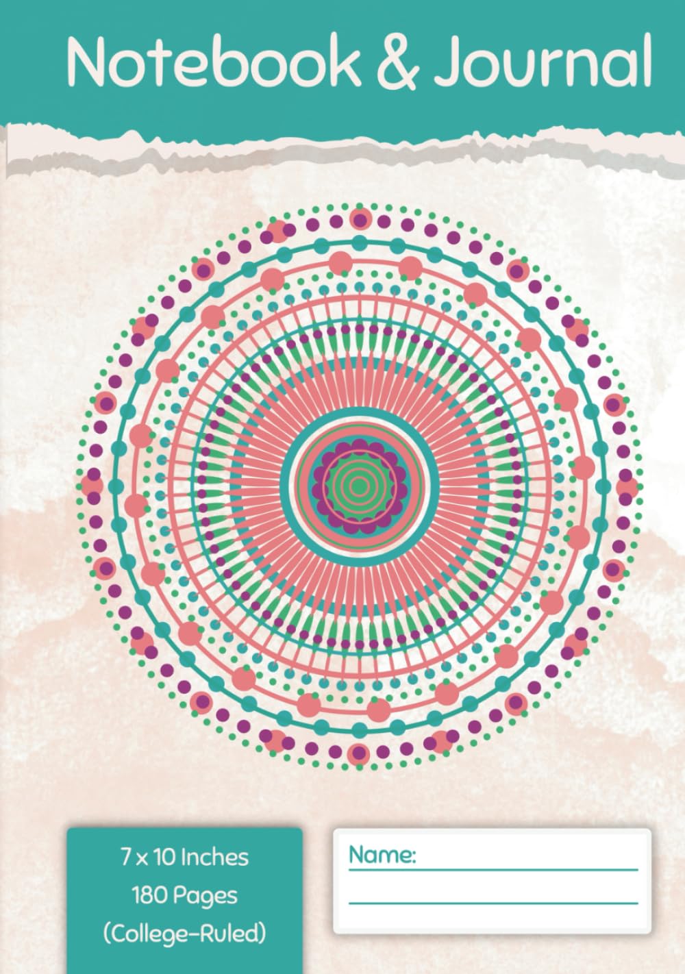 Geometric Boho Art Hardcover Notebook & Journal: College-Ruled, 7 x 10 Inches, 180 Pages.