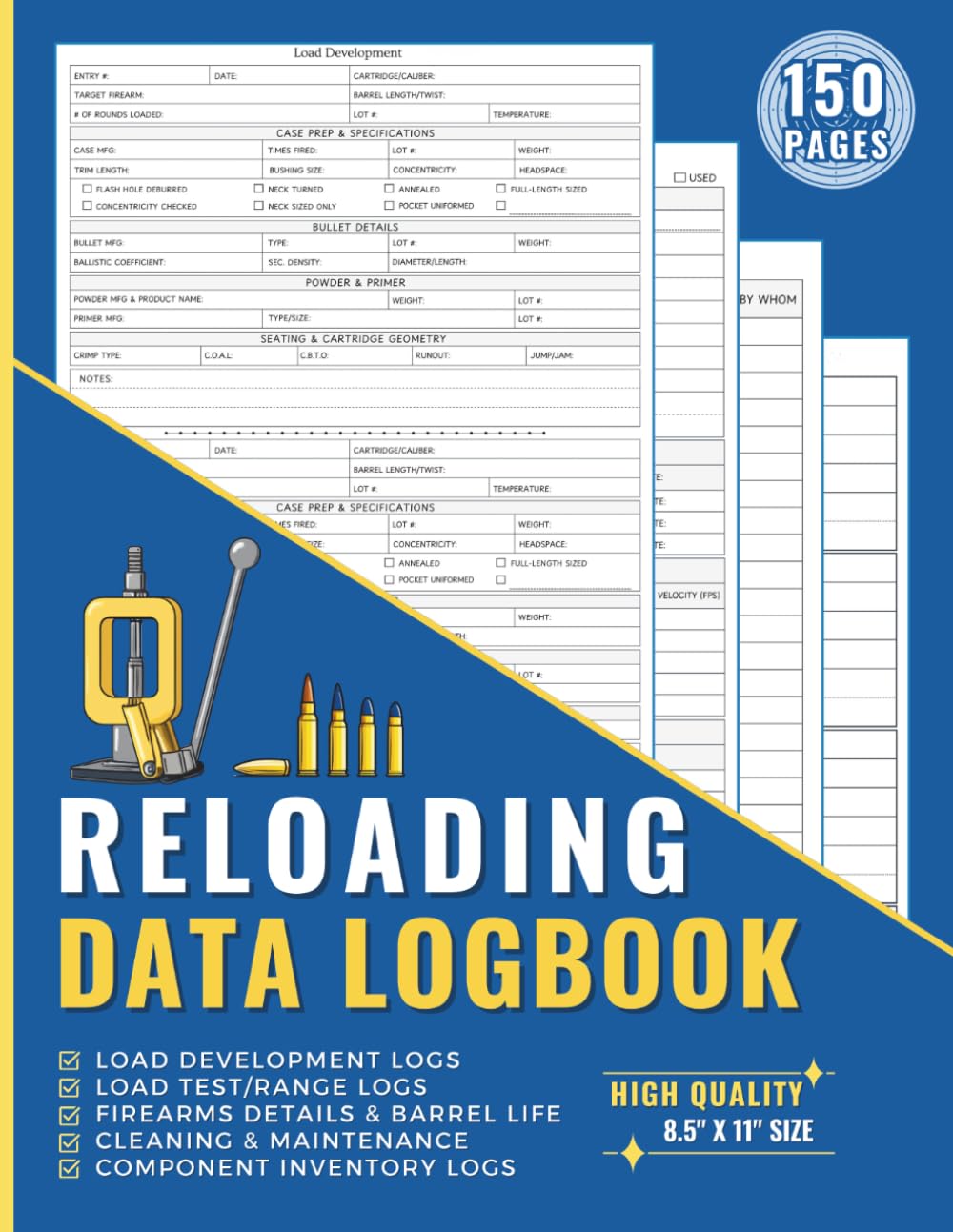 ler totalmente Reloading Data Logbook: 150-Page, Large-Size All-in-One Handloading Sheets to Record Ammo Load Data & Test Outcomes at the Range